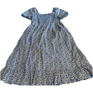 J. Crew Smocked Midi Puff Sleeves Blue Floral Cotton Lined Cottagecore Dress PM